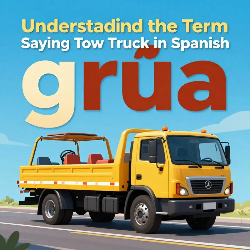 The term ‘grúa’ exemplifies the primary translation for ‘tow truck’ in Spanish-speaking languages.