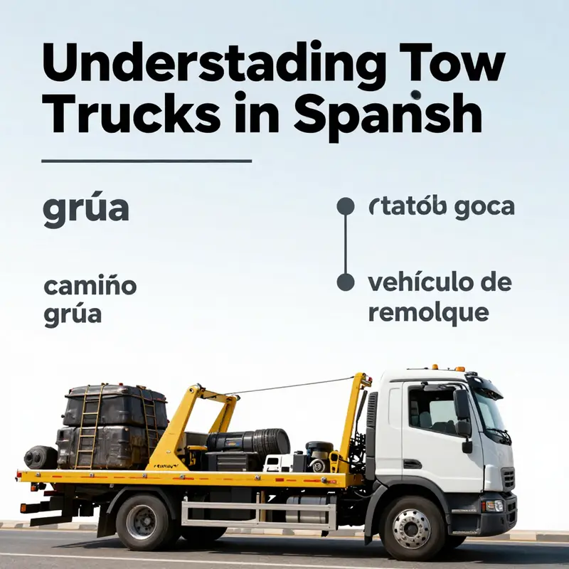 A tow truck labeled ‘grúa’, symbolizing the standard term used in Spanish for towing services.