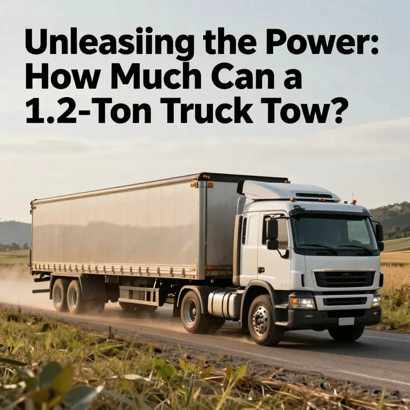 A visual representation of a 1.2-ton truck in action while towing a significant load across various terrains.