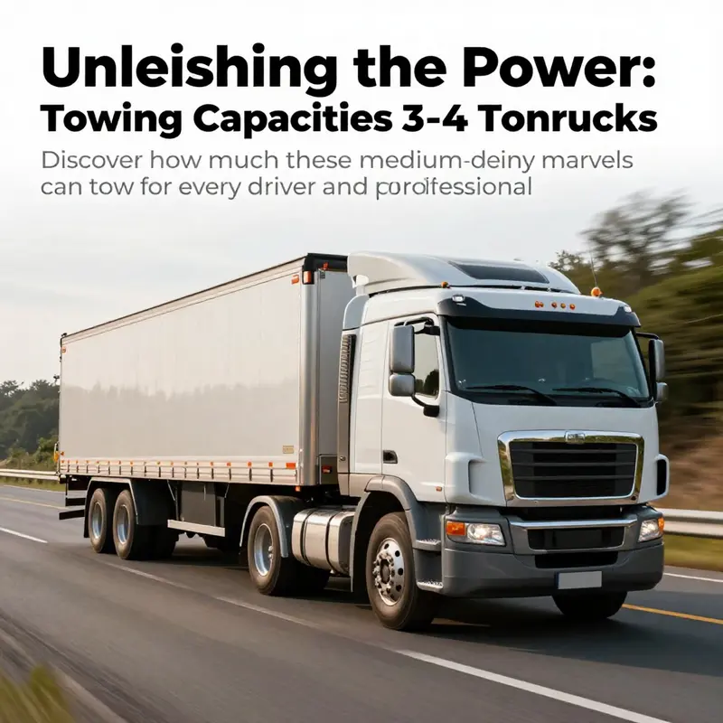 A 3-4 ton truck expertly towing a large trailer on an open highway.