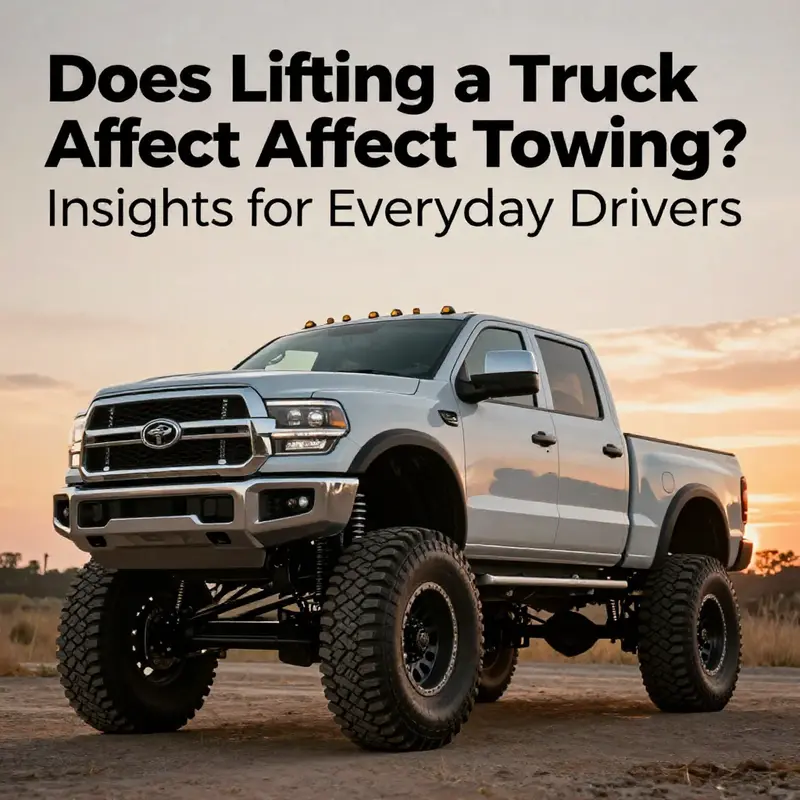 A lifted truck in a scenic sunset backdrop, emphasizing its design and towing potential.