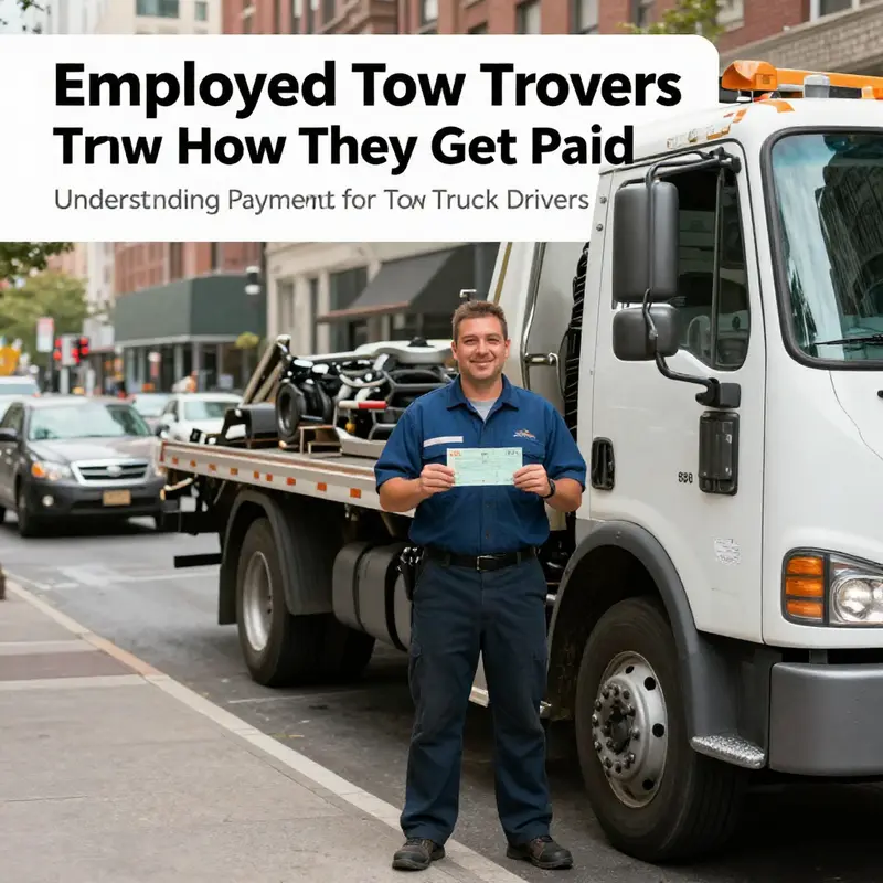 Employed tow truck driver highlighting their regular paycheck, an example of typical compensation in the industry.