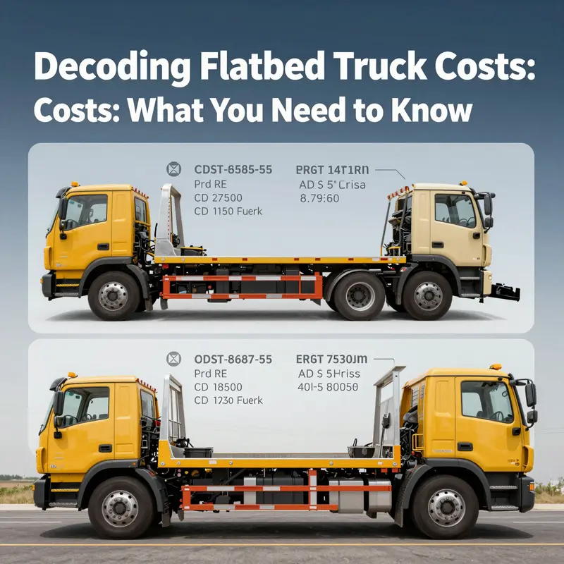 An overview of various flatbed tow trucks displaying diverse pricing.