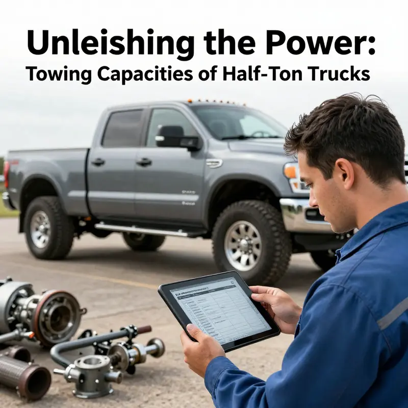 A half-ton truck demonstrating its typical towing capacities on the road.