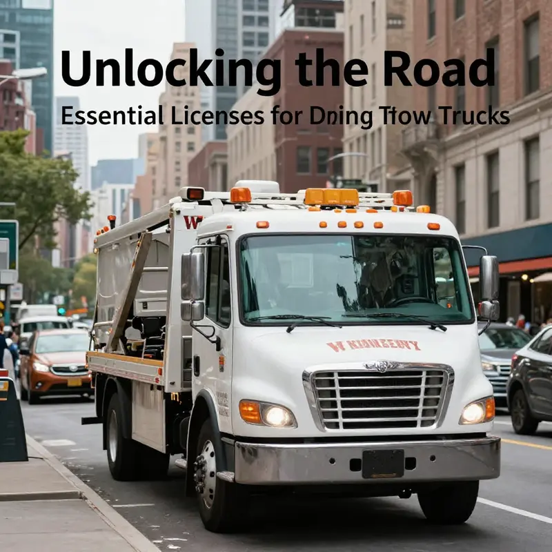 A New York tow truck exemplifying the required W endorsement needed for compliance.