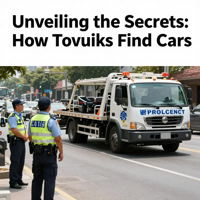 A tow truck driver preparing for vehicle repossession in a residential space.