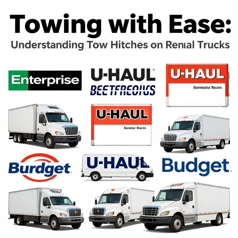 A rental truck featuring a tow hitch, ready for towing trailers and equipment.