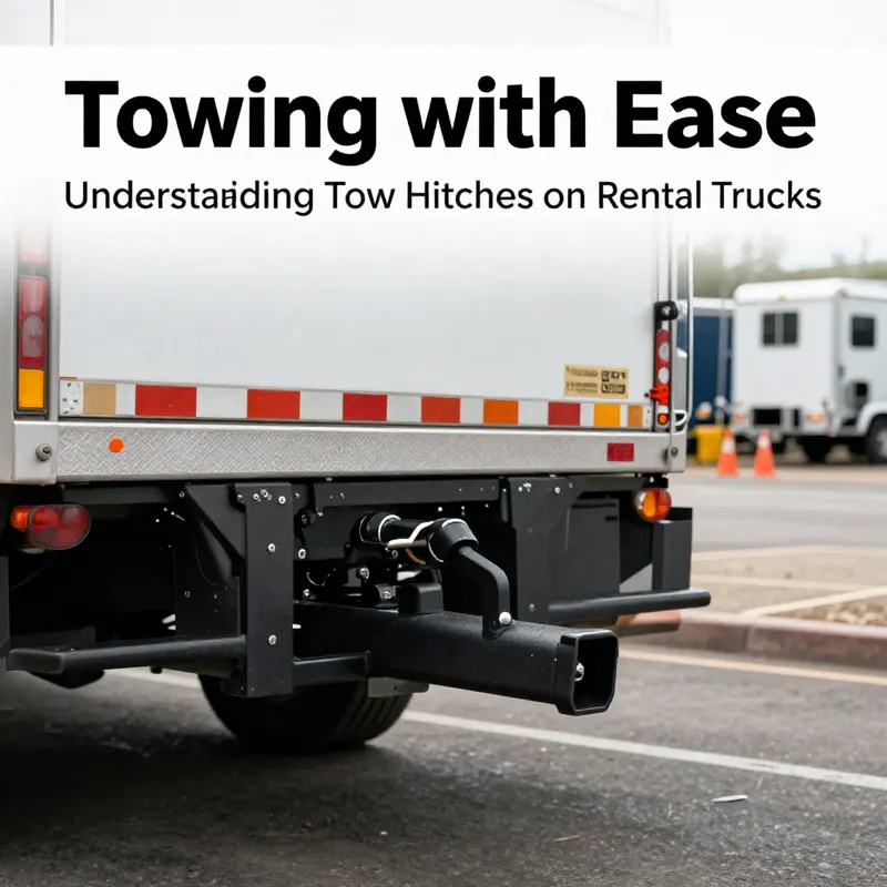 A rental truck featuring a tow hitch, ready for towing trailers and equipment.