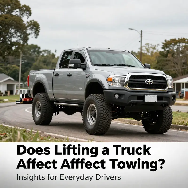 The dynamics of towing are significantly impacted by lifting a truck, demonstrated here with a lifted truck towing a trailer.