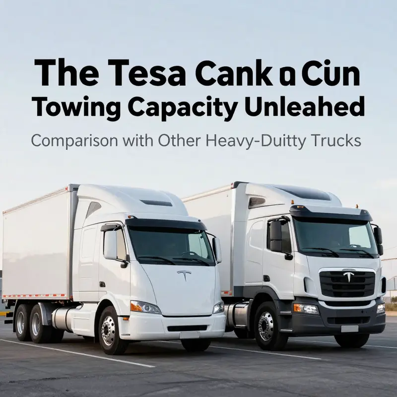 Comparative view of a Tesla Semi truck in a trucking yard focusing on its towing capacity.