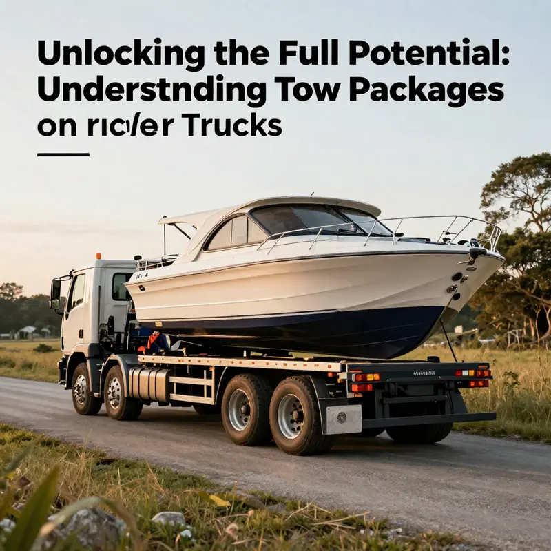 A truck towing a boat in a beautiful landscape, emphasizing the power and capability of a tow package.