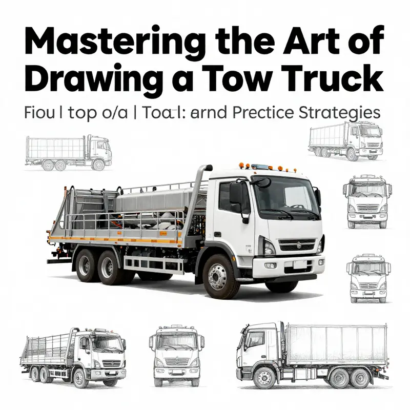 Basic geometric outline of a tow truck establishing proportions.