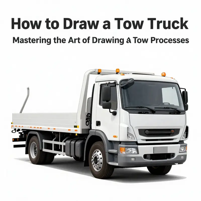 Basic geometric outline of a tow truck establishing proportions.