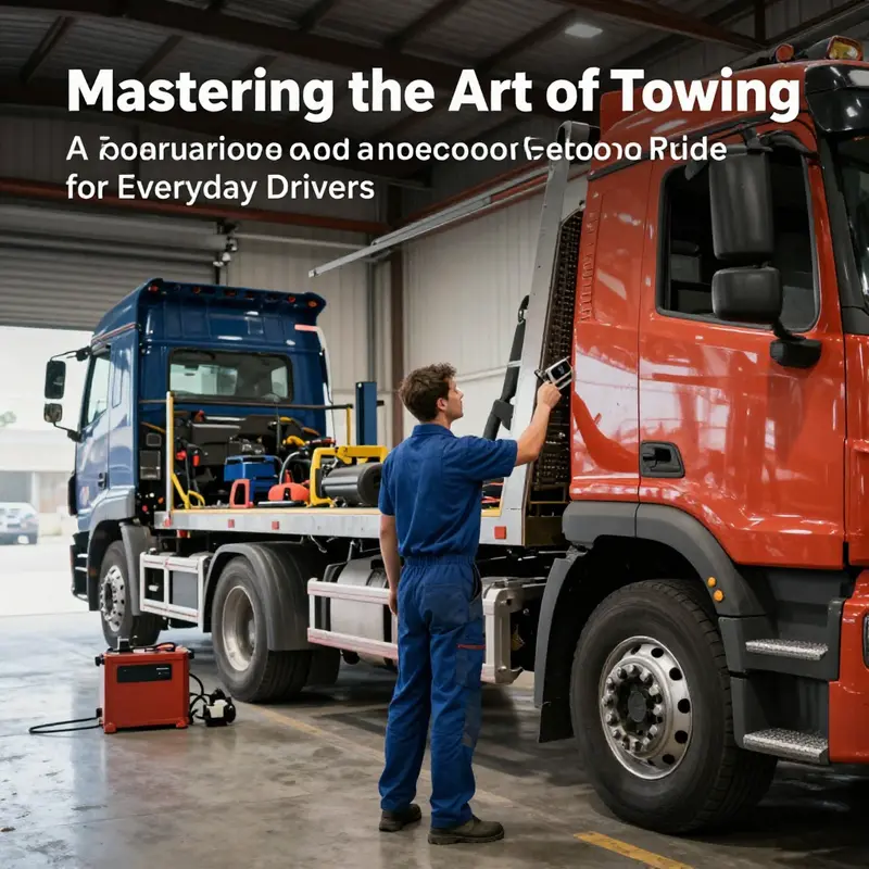 Mechanics conducting a thorough inspection of a truck before towing.