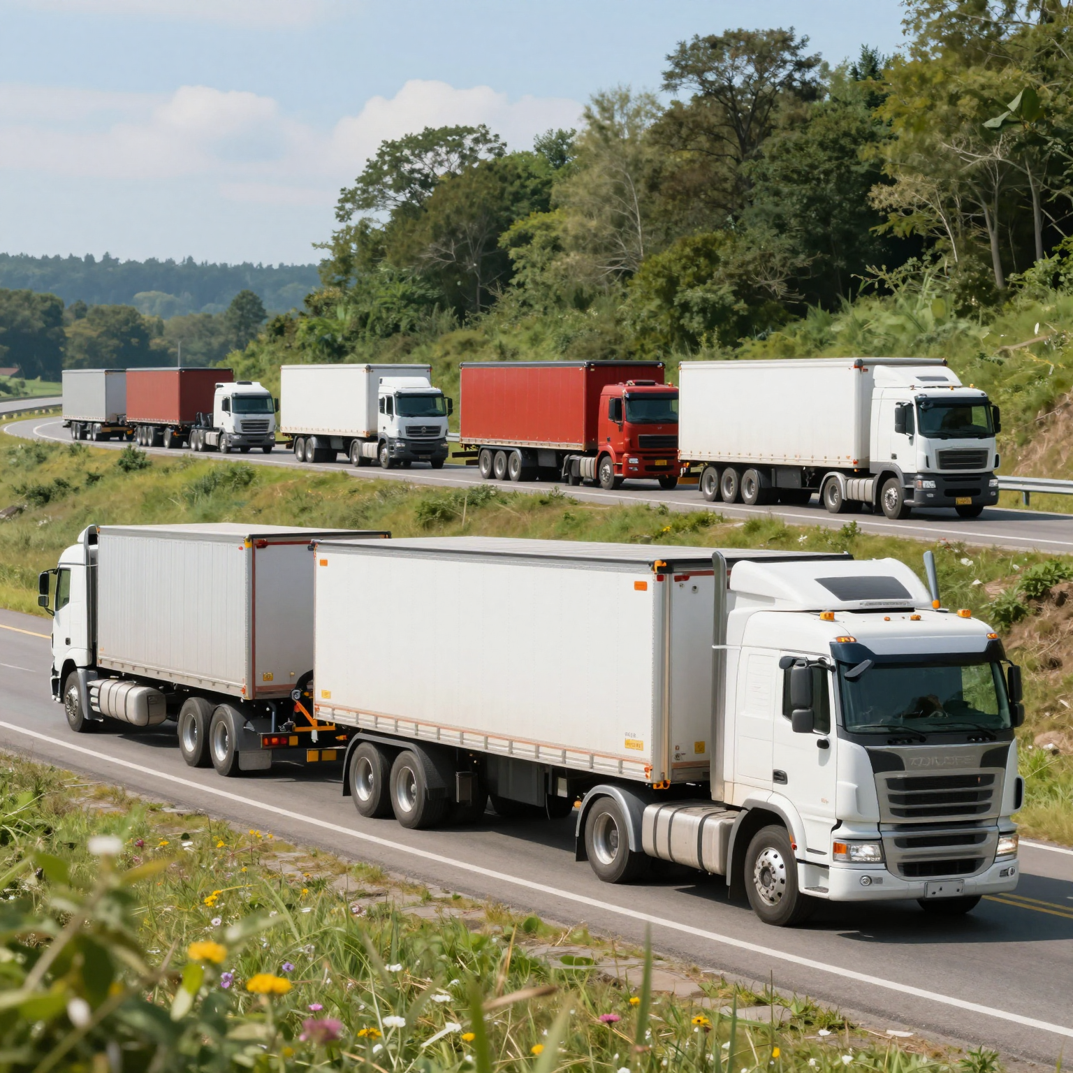 A visually engaging image of a truck towing a trailer, showcasing various sizes of trailers to depict the concept of towing