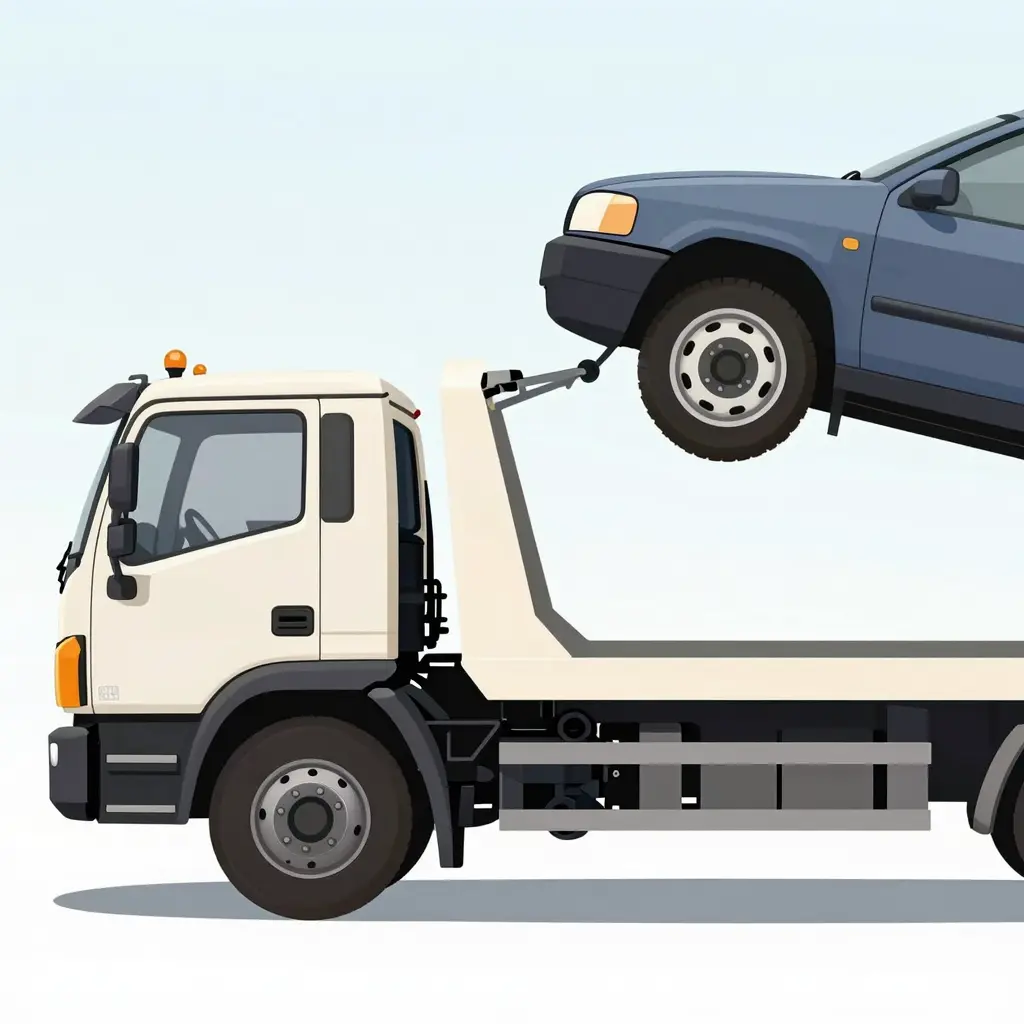 Tow truck in action lifting a vehicle.
