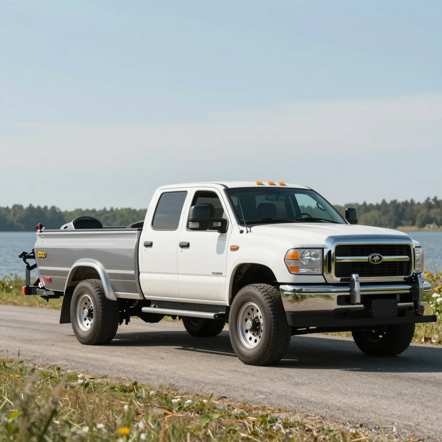 A pickup truck towing a boat on a trailer