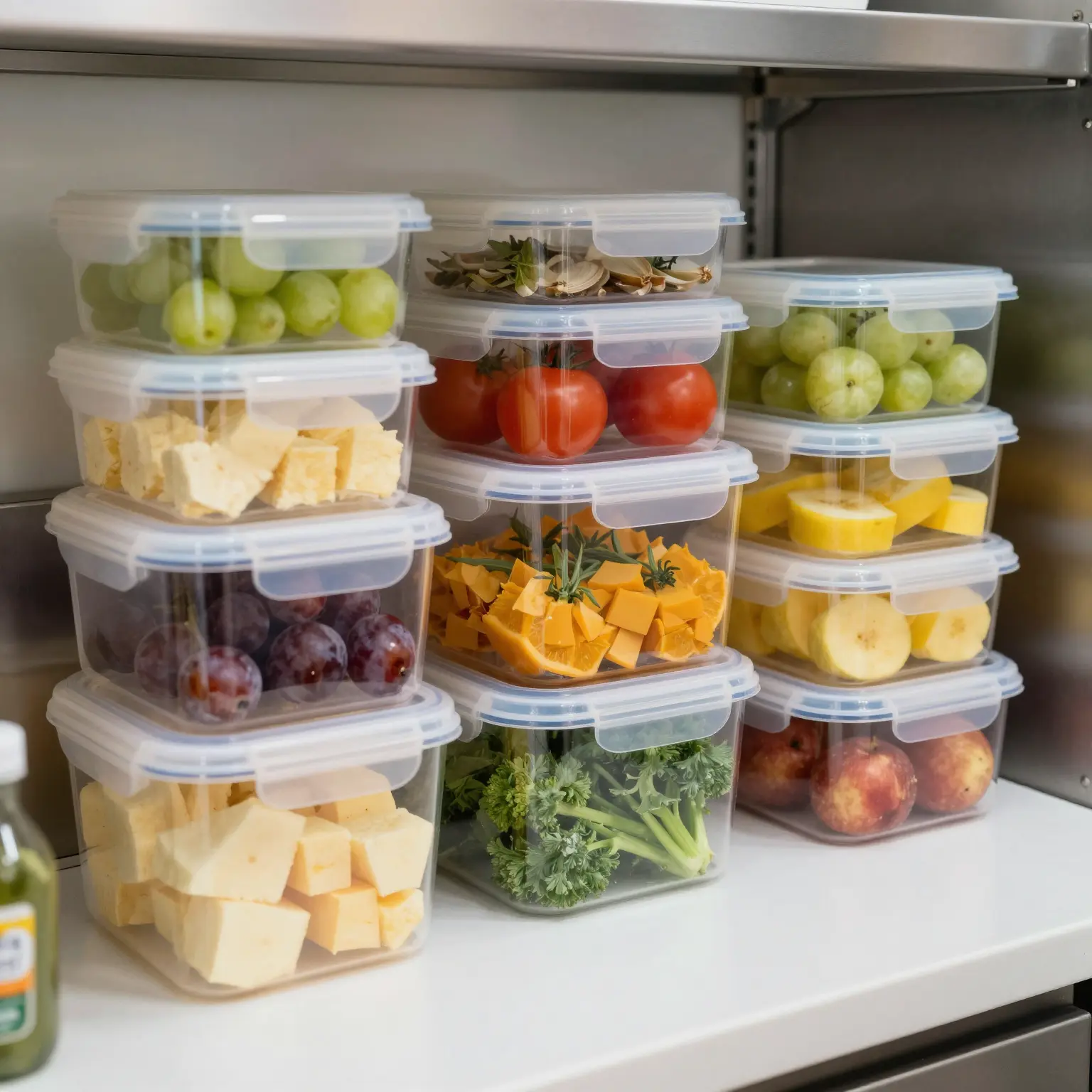 An organized kitchen showcasing plastic containers