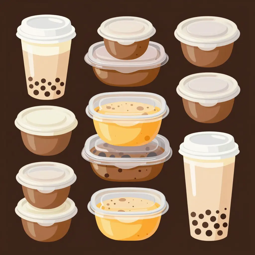 A variety of plastic food containers suitable for beverages and meals